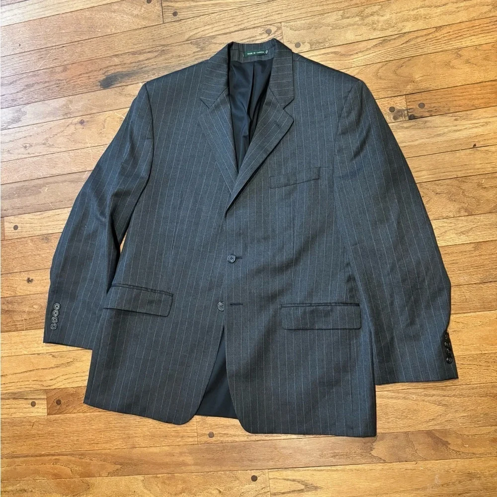 Lauren Ralph Lauren 44R Charcoal Pinstripe Wool Blazer Sport Coat Made in Canada